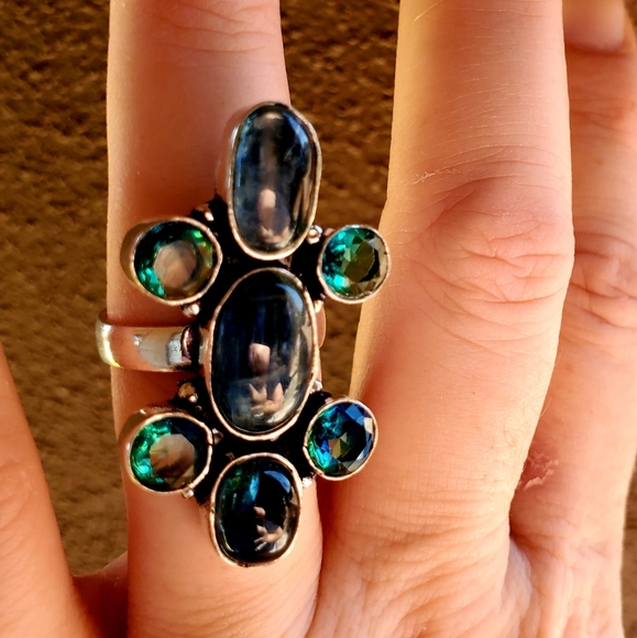 New Kyanite & Bi-Color Tourmaline 925 Silver Ring. - Picture 3 of 11